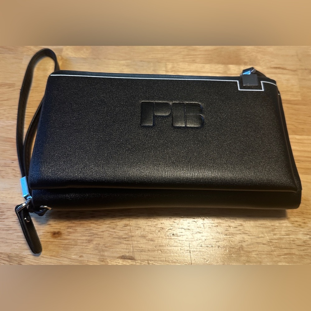PB Elegant Black Clutch Wristlet with Embossed Logo